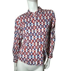 Jones New York Petite Small Women'sButton-Up Shirt Chain Print Cotton